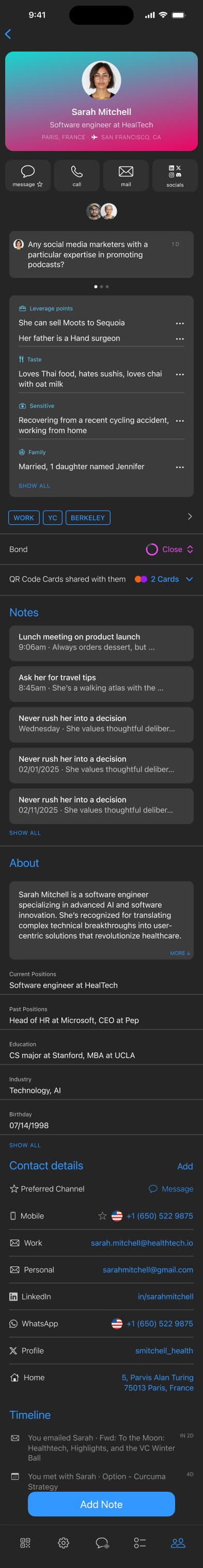 Moots AI mobile app contact profile view